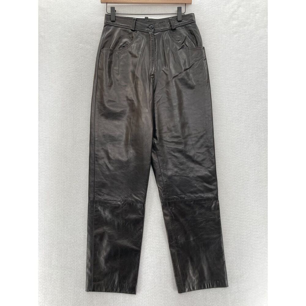 Sibylle LYN Canada‎ Leather Pants Women's 10 Black Relaxed Tapered Leg Vintage